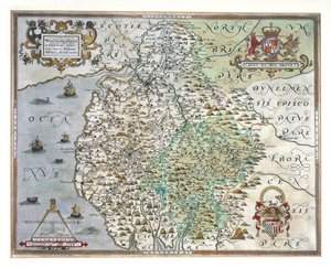ウェストモーランドとカンバーランドの地図、1576 作： Christopher Saxton