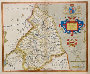 「イングランドとウェールズのアトラス」よりノーサンブリアの地図 作： Christopher Saxton