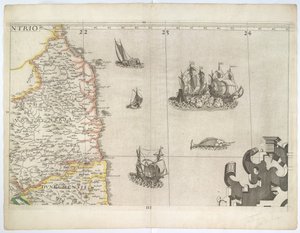 ノーザンブリアとイングランド北東部、1583年サクストンのウォールマップより（エングレーヴィング）