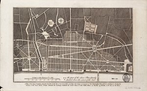 1666年の大火後のロンドン市の平面図（印刷物）