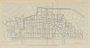 クリストファー・レン卿による焼失地区の再建計画（リトグラフ）。 作： Christopher Wren