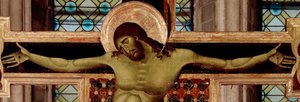 クルシフィクスのディテール。Cimabue (Cenni di Pepo) (1272-1302) 1268-1271の木の上のデトレム。336x267 cm アレッツォ、キエサ・ディ・サン・ドメニコ 作： Cimabue