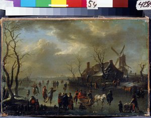冬の風景。 Claes Molenaer (Klaes Molenaer、1630-1676 年頃) による絵画。 木に油彩。 オランダの芸術、バロック様式。 国立博物館アルハンゲリスコエ エステート、モスクワ 作： Claes  Molenaer