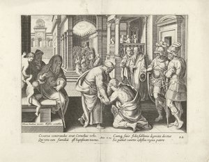 コーネリアスがペテロの前にひざまずく 使徒たちの行為（シリーズタイトル） Acta Apostolorum (シリーズタイトル) 作： Claes Jansz. Visscher (II) (attributed to workshop of)