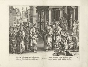 パウロは魔術師エリマスと言い争う 使徒たちの行為（シリーズタイトル） Acta Apostolorum (シリーズタイトル) 作： Claes Jansz. Visscher (II) (workshop of)