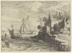 海岸の船 オランダの風景（シリーズタイトル） Amaeniores Aliquot Regiunculae (オブジェクトのシリーズ タイトル) 作： Claes Jansz. Visscher (II)