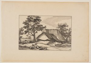 風景』より「納屋、休息する群れ、中央手前の犬」。 作： Claes Jansz. Visscher