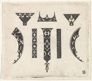8つのモチーフのブラックワークプリント1620年。 作： Claes Jansz Visscher