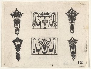 2つの水平パネルと4つのベゼルを備えたブラックワークプリント1620年。 作： Claes Jansz Visscher