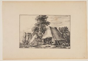 荷車小屋のある農場、風景より（Verscheyden aerdige Lanthuysen...） 作： Claes Jansz. Visscher