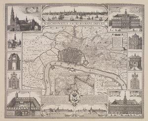 都市と主要な建物の目論見書を含むアントワープの平面図