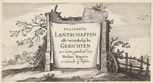 「アムステルダム近郊の村のある風景」のタイトルページ 作： Claes Jansz. Visscher