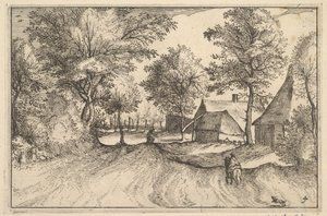 ビレッジロード、レジアンキュレの町のプレート4、ブラバントのいくつかの公国。 1610年。 作： Claes Jansz Visscher