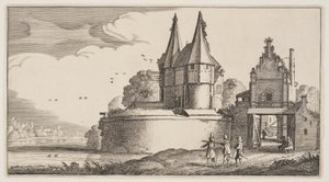 風景（プレイサンテ・ランツシャッペン）より「川沿いの砦と城門 作： Claes Jansz. Visscher II