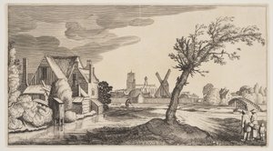 風景（プレイサンテ・ランツシャッペン）より「町外れの池に建つ家 作： Claes Jansz. Visscher II