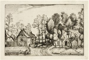 切り倒された樹木のある風景、『農場、田舎の家、素朴な村の写真』（Praediorum villarum et rusticarum casularum icones）の第17版 作： Claes Jansz. Visscher II