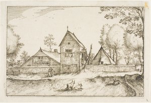 農場、カントリーハウス、素朴な村の写真（Praediorum villarum et rusticarum casularum icones）の後、大きな壁に囲まれた農場、プレート23 作： Claes Jansz. Visscher II