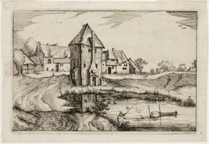 農場、カントリーハウス、素朴な村の写真（Praediorum villarum et rusticarum casularum icones）の後、池、プレート9 作： Claes Jansz. Visscher II