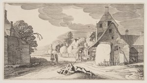 村の十字路で休む3人の農民（『風景』より） 作： Claes Jansz. Visscher II