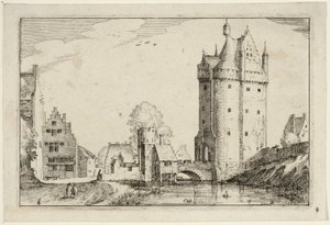 農場、田舎の家、素朴な村の絵（Praediorum villarum et rusticarum casularum icones）の後、町の門、プレート2 作： Claes Jansz. Visscher II