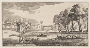 風景』より「村に近づく手漕ぎボートの旅人たち」（Playsante Lantschappen） 作： Claes Jansz. Visscher II