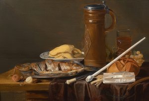 土管のある静物。 1630年頃