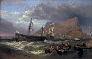 「ジブラルタルに曳航された『勝利』」、1854年 作： Clarkson Stanfield