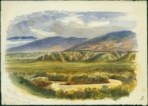 ジョーダン渓谷、1874年のダミエ付近の眺め（紙と鉛筆） 作： Claude Conder