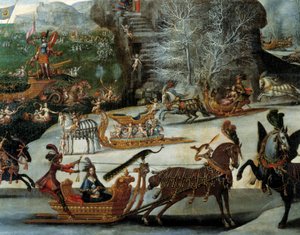 そりは4つの要素「水」を詳細に描いています。クロード・ドゥルエ（1588-1662）の作品 作： Claude Deruet