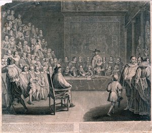 チャールズ1世の裁判、ウェストミンスター宮殿、c1725 作： Claude Dubosc