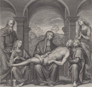 墓の中のキリスト、聖母の膝の上で休む、ペルジーノの後、約。 1685-1727。 作： Claude Duflos
