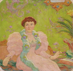 ピンクのドレスを着た若い女性。ピンクのドレスを着た若い女性、1893年頃（キャンバスに油彩） 作： Claude Emile Schuffenecker