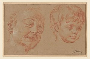 2 つの頭のスケッチ 作： Claude Gillot (possibly)