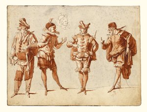 演劇衣装を着た4人の人物 作： Claude Gillot