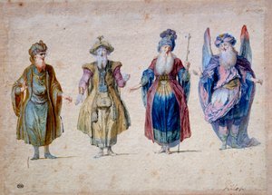 演劇の4人の神父 アクアレル（クロード・ジロー作）（1673-1722） パリ、ルーヴル美術館 作： Claude Gillot