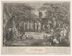 結婚ルマリアージュ：森の中で、古いサテュロスは婚約者と結婚しました...、ca。 1700-1720。 作： Claude Gillot