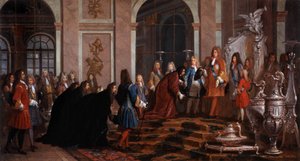 17世紀の遺伝子の総督によってルイ14世に行われた補償（絵画）
