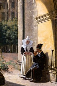 回廊で修道女に看取られる兵士 作： Claude Jacquand