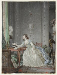 バストの前に若い女性の肖像画を持つインテリア