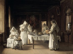 「ボーヌのホスピスでの夕食」、フランス、19 世紀後半、20 世紀初頭 作： Claude Joseph Bail