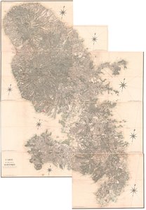 1763年に作成された原本から複製されたマルティニーク島の地図。この写しは1797年、C.J.ソーティエ60歳の時に描かれたもの。 作： Claude Joseph Sauthier