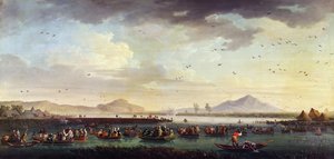 1746年、1749年にサパンの王であり、シチリア2王国であるバーボンのチャールズ3世がパトリア湖での狩猟 作： Claude Joseph Vernet