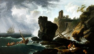イタリアの古典的な海岸風景（油彩・キャンバス） 作： Claude Joseph Vernet