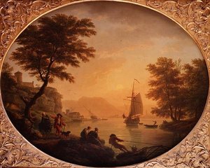 日 - イタリア風の岩場の入り江には、魚人がいる 作： Claude Joseph Vernet