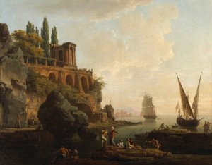 架空の風景、イタリアの港のシーン 作： Claude Joseph Vernet