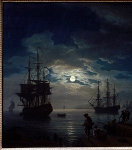 月明かりの釣り 港の夜景詳細ジョセフ・ヴェルネ(1714-1789)の絵画 1773年 パリ、ルーヴル美術館 作： Claude Joseph Vernet