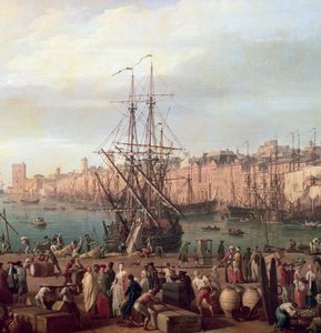 1754年のマルセイユの内港とHorloge du Parcのパビリオンの朝の眺め（156103の詳細） 作： Claude Joseph Vernet