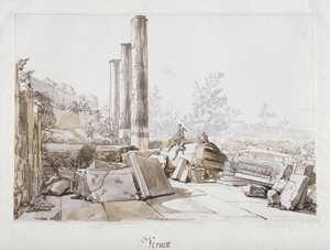 ポッツオーリのセラピス神殿の遺跡、1750年（ペンとインク、紙に黒いチョークで洗う）