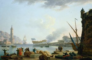 1781年の港湾口での軍艦の進水 作： Claude Joseph Vernet