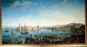 1754年のマルセイユ港の入港風景。ジョセフ・ヴェルネ（1714-1789）による絵画 作： Claude Joseph Vernet